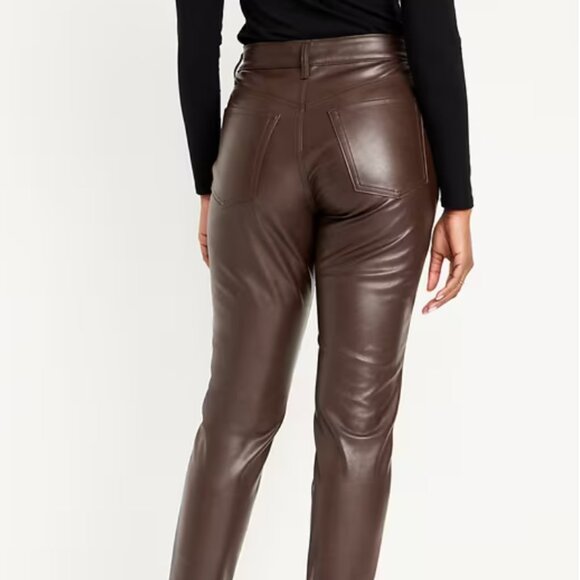 NWT Old Navy Brown High-Waisted Straight Faux-Leather Ankle Pants - Picture 4 of 5